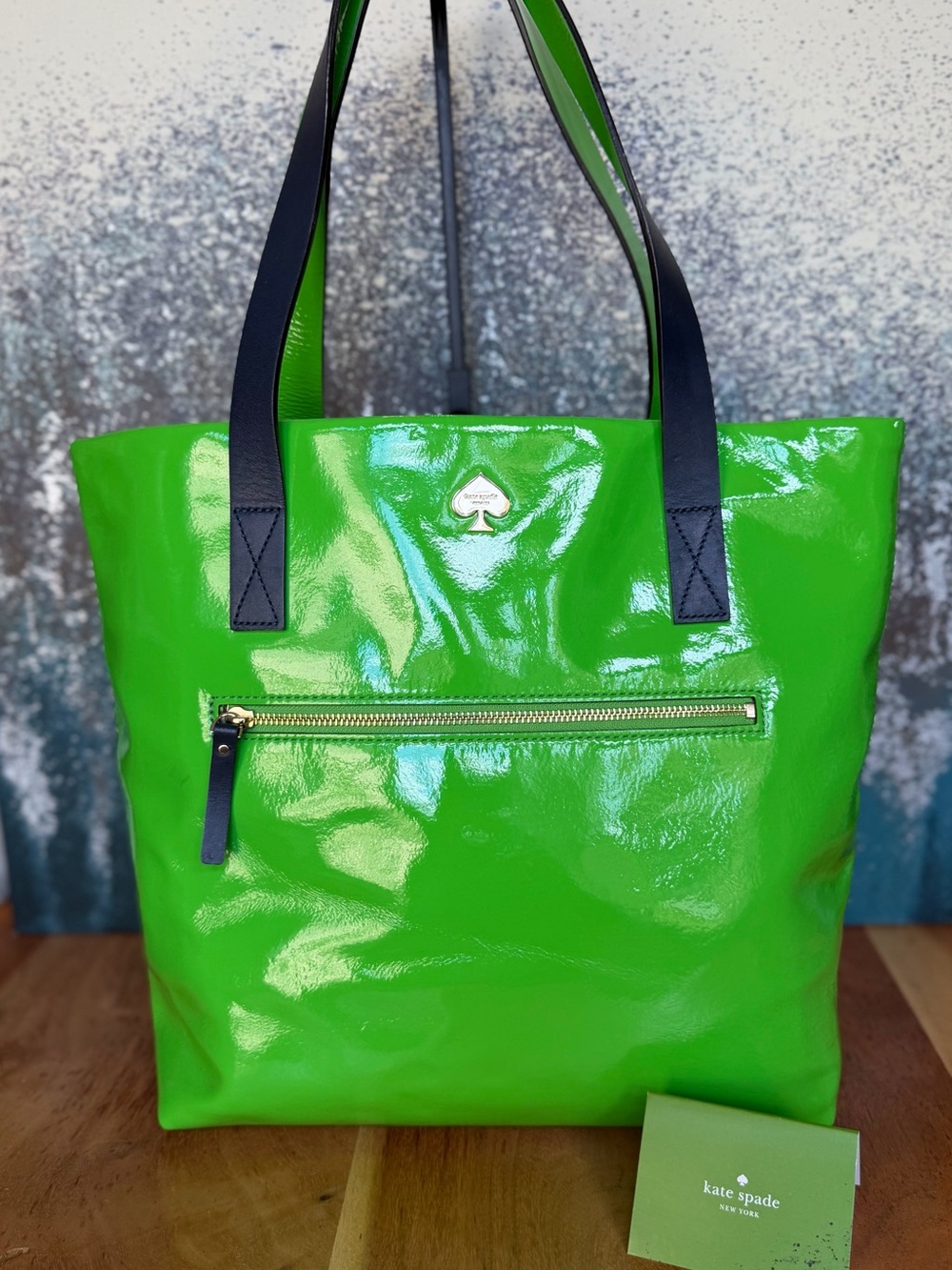 Kate Spade Rare Collectible Flicker Bon Shopper Storybook Lining Navy Green - Picture 5 of 17